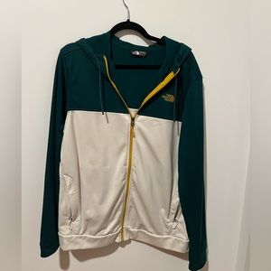 North Face Zip Up Green and Yellow Hooded Sweatshirt